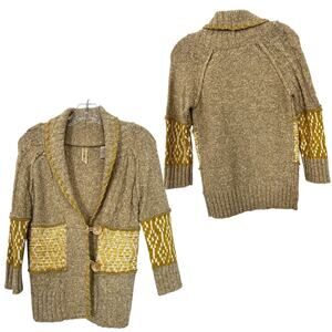 Chunky Knit Cardigan Sweater BKE S Wool Cable Shawl Layers Cozy Boho Fisherman